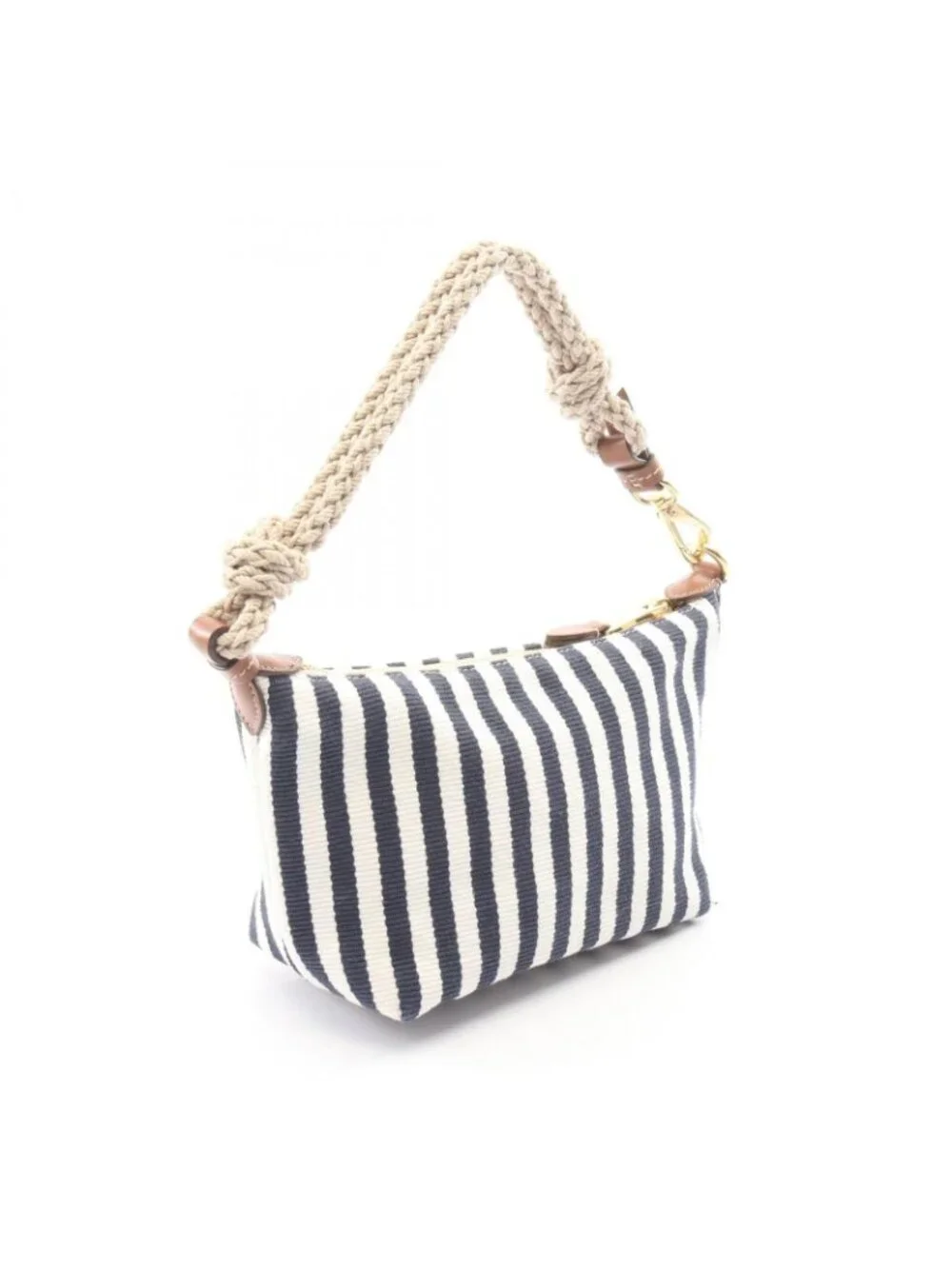 Miu Miu Handbag Cannette' Righe Stripe White Navy Brown Canvas Leather Spirit